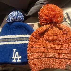 Blue and Orange Knit Beanies